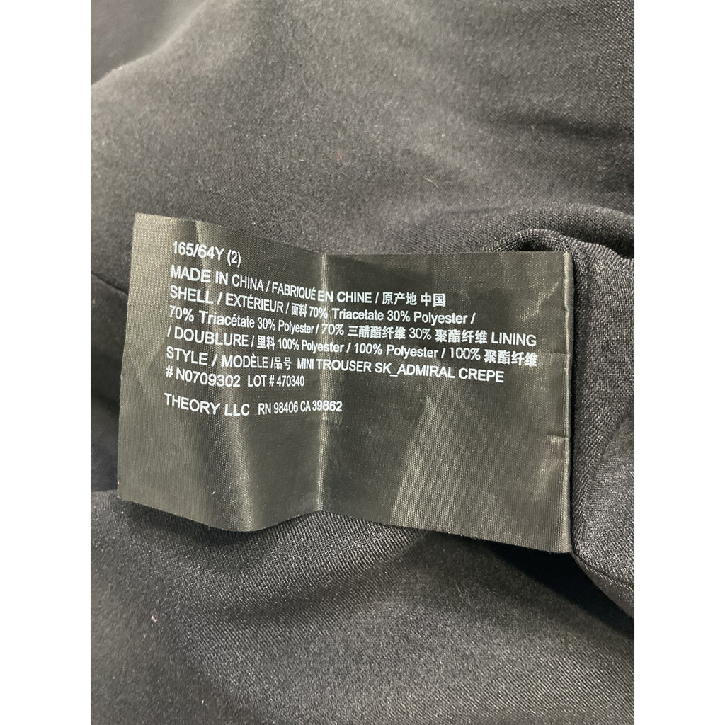 Theory Mini Black Crepe Trouser Skirt Size 2