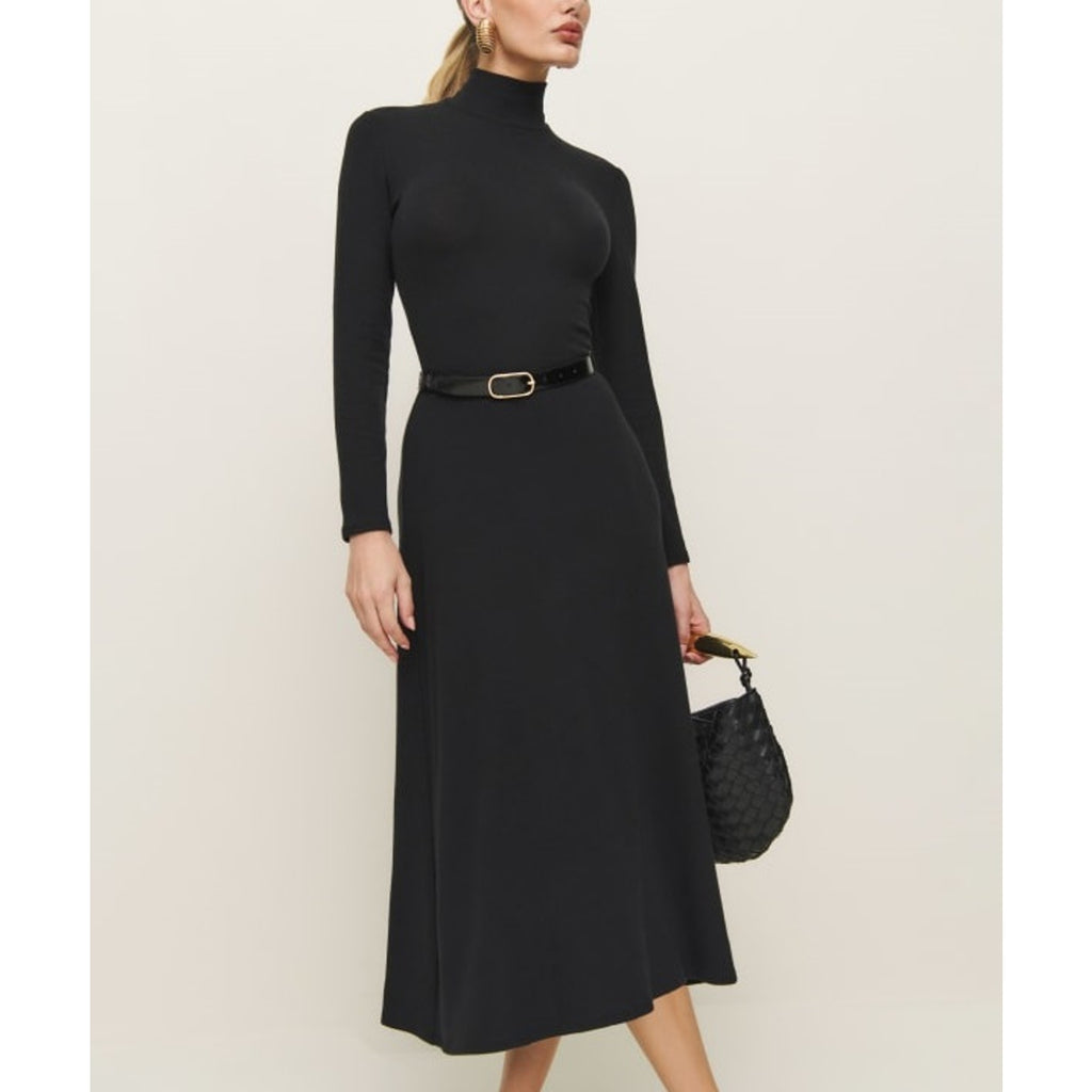 Reformation 'Cory' Black Turtlenec A Line Skirt Knit Dress Size S