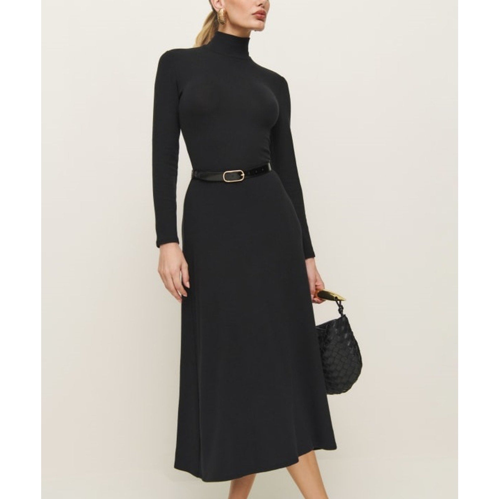 Reformation 'Cory' Black Turtlenec A Line Skirt Knit Dress Size S