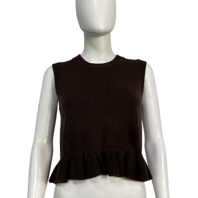 Cecilie Bahnsen Ruffled Brown Bill Knit Top Size M NWT