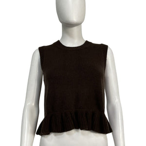 Cecilie Bahnsen Ruffled Brown Bill Knit Top Size M NWT