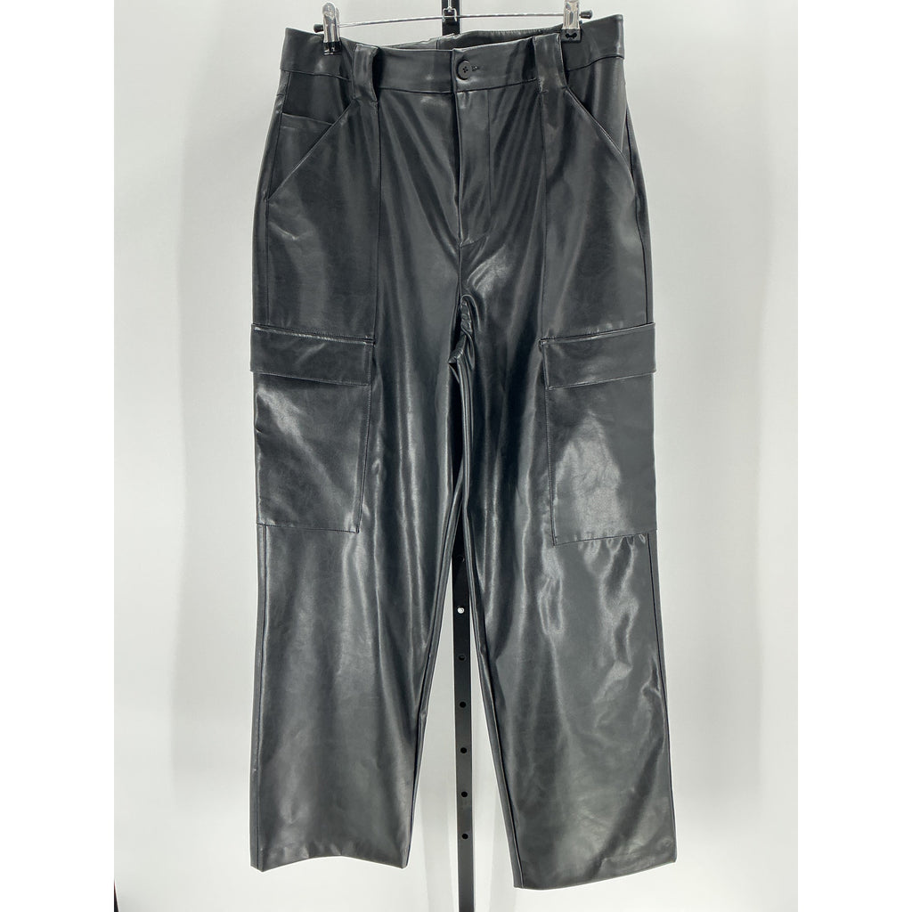 Helsa Waterbased Black Polyurethane Faux Leather Cargo Pant Size M