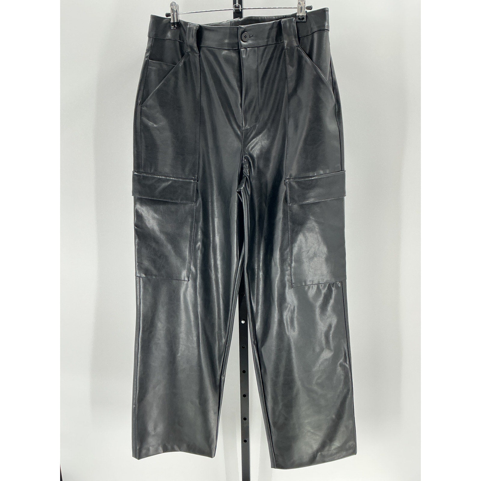 Helsa Waterbased Black Polyurethane Faux Leather Cargo Pant Size M