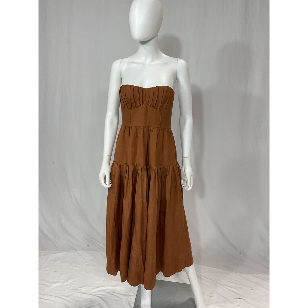 Shona Joy 'Jules' Brown Strapless Ruched Midi Dress Size 4 - NWT