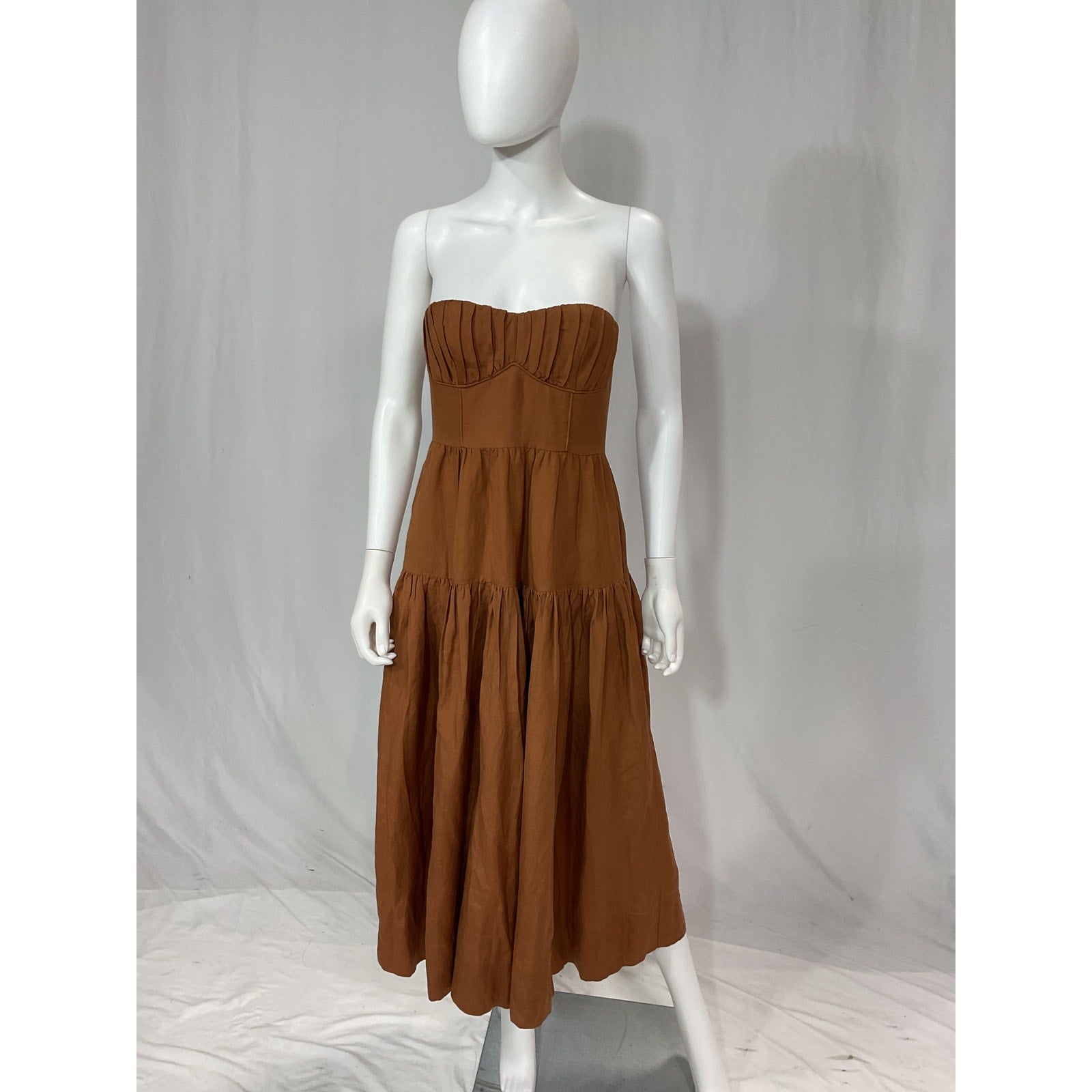 Shona Joy 'Jules' Brown Strapless Ruched Midi Dress Size 4 - NWT