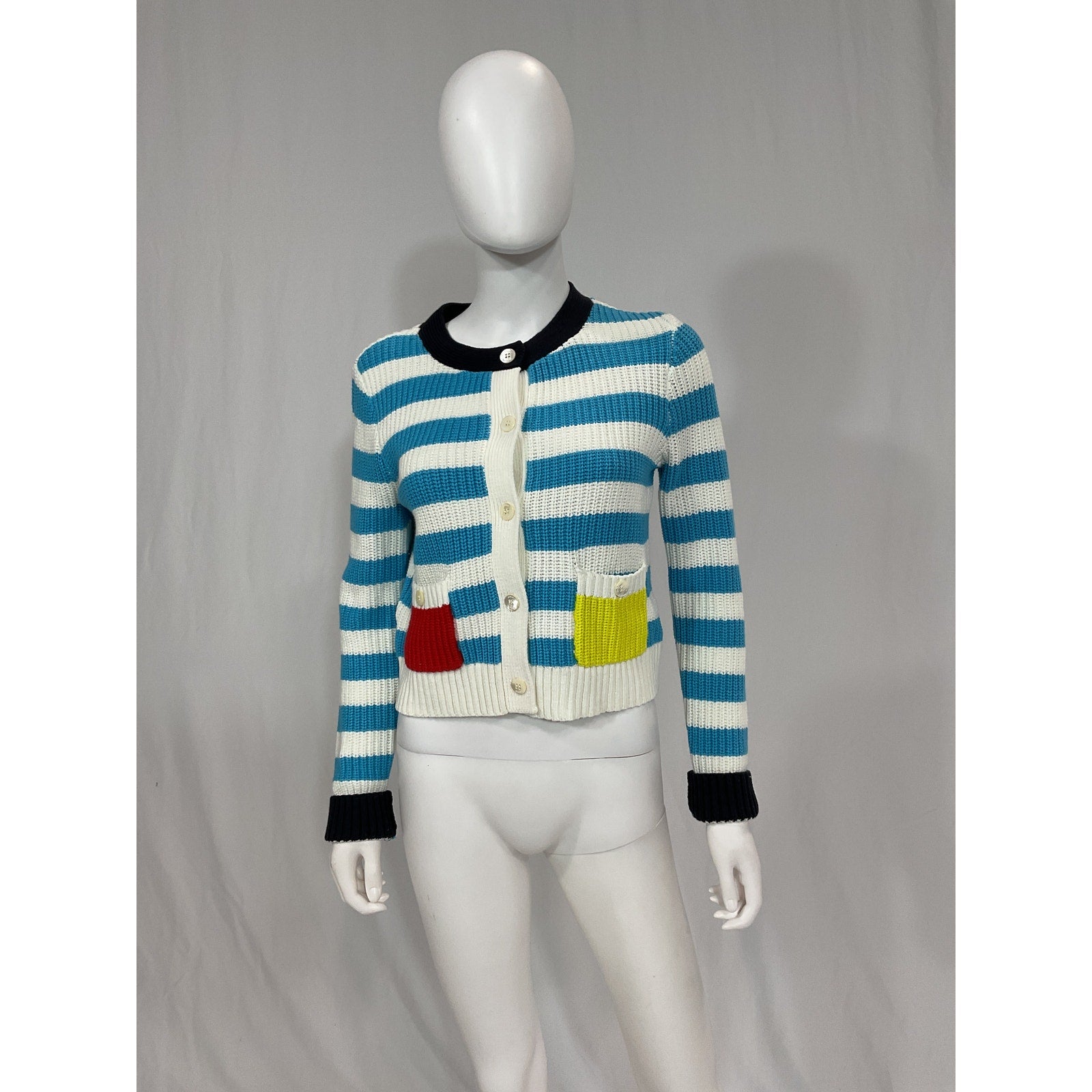 Staud 'Tide' Blue Crewneck Striped Cardigan Size M