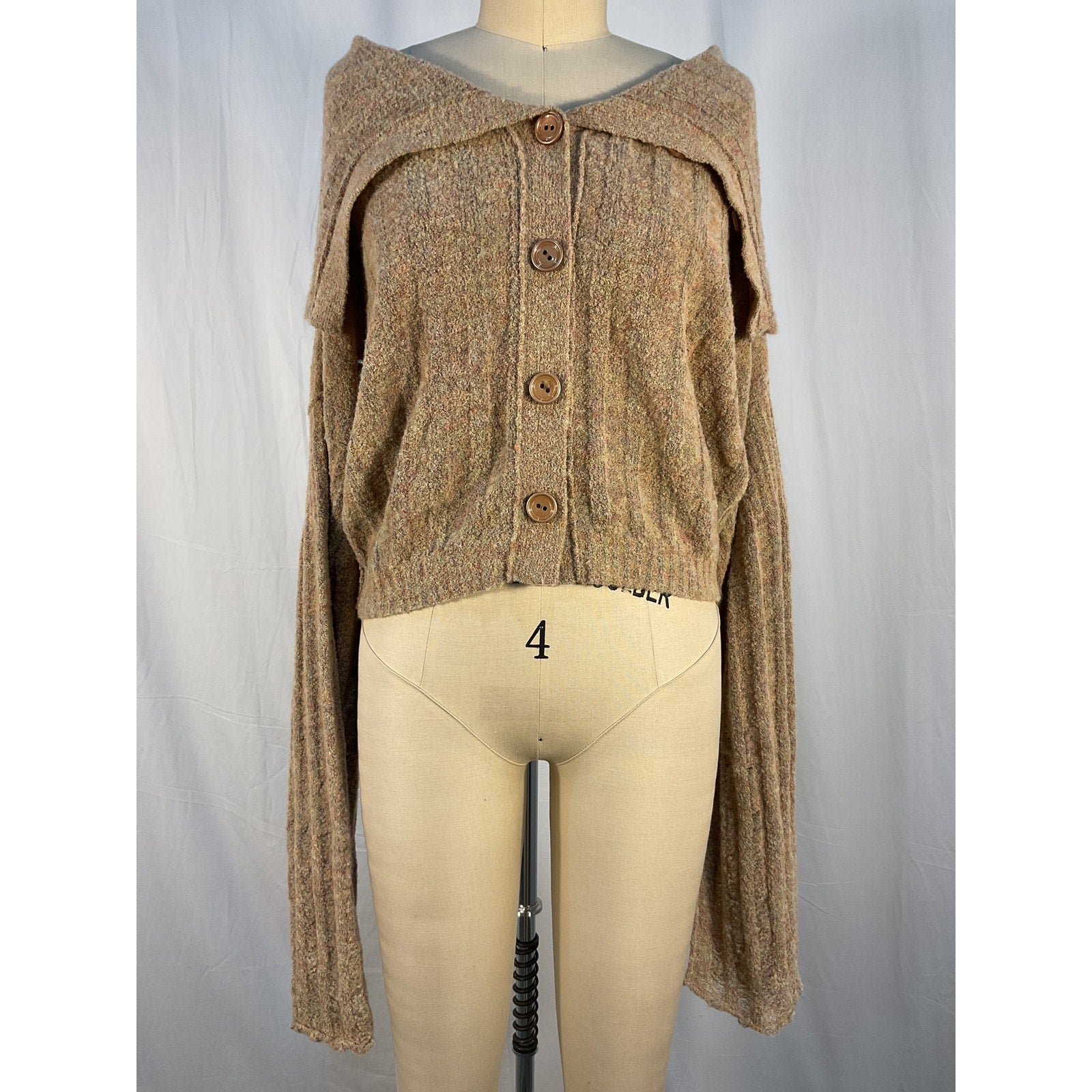 Knwls 'Cosma' Tan Wool Rib Cardigan Size M