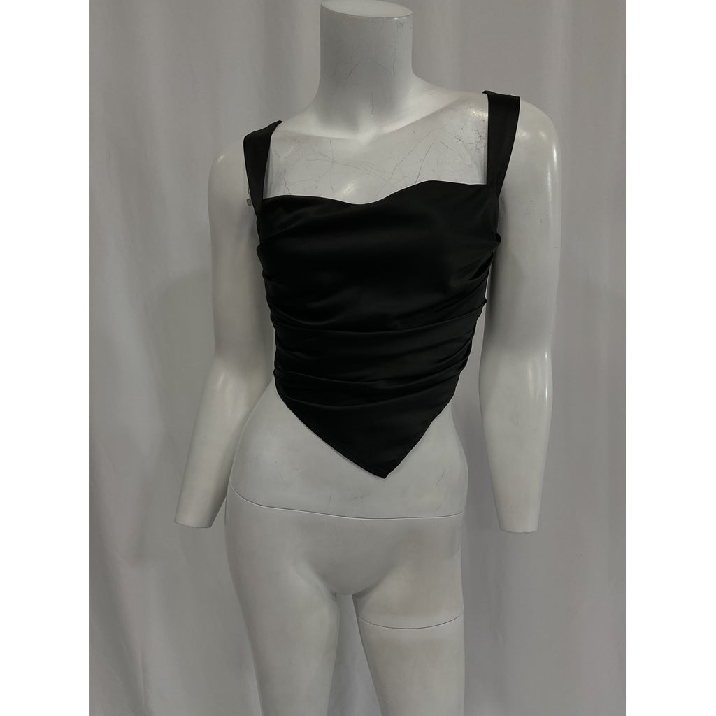 Miaou 'Square' Black Neckline Sleeveless Crop Top Size S
