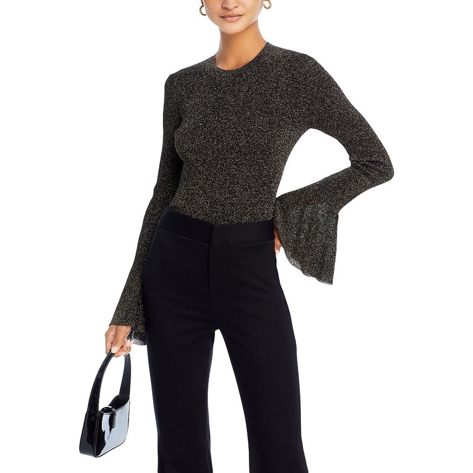 Frame 'Godet' Black Viscose Shimmer Flute Sleeve Top Size M - NWT