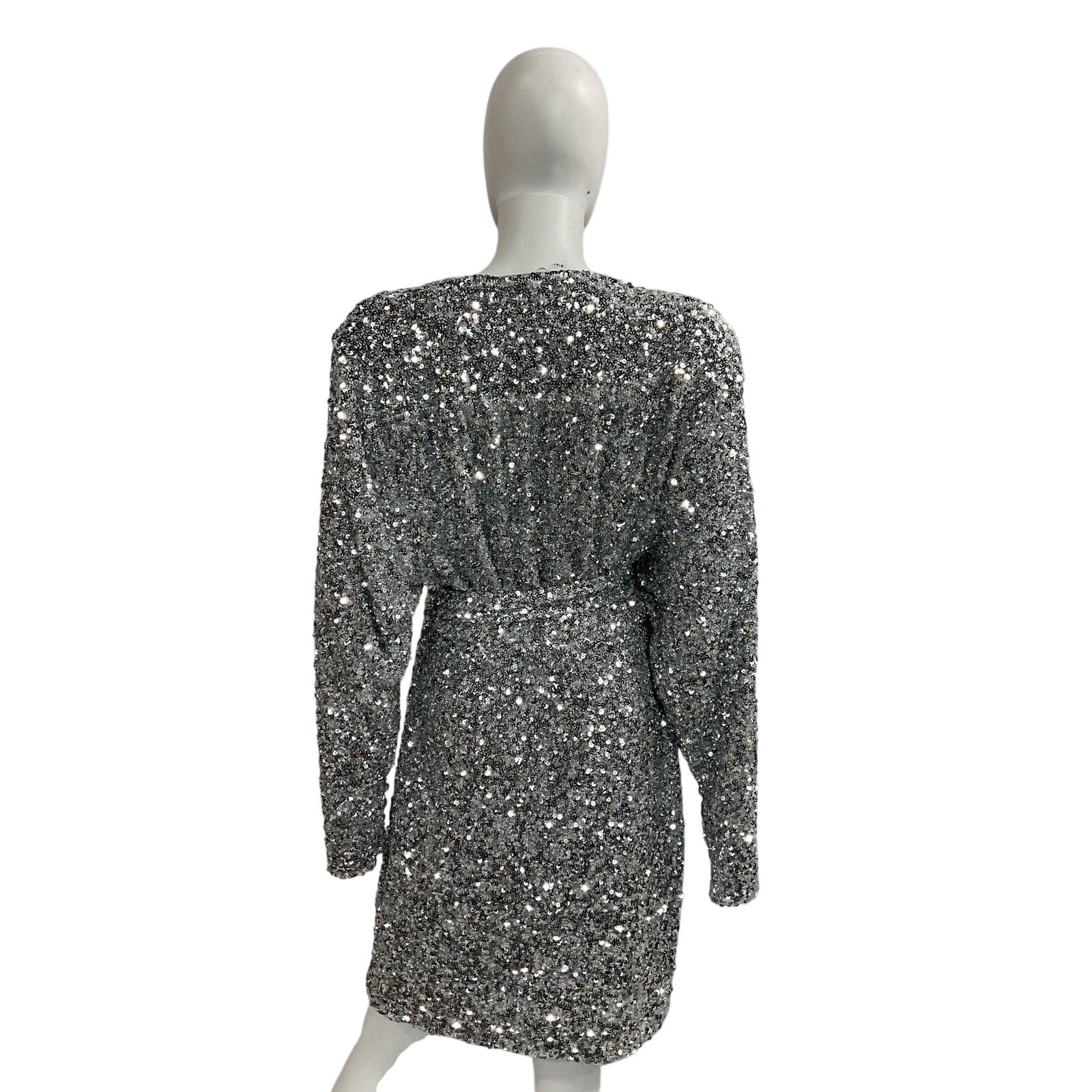 Rotate Birger Silver Christensen 'Samantha' Belted Sequined Stretch-Jersey Mini Wrap Dress Size 6