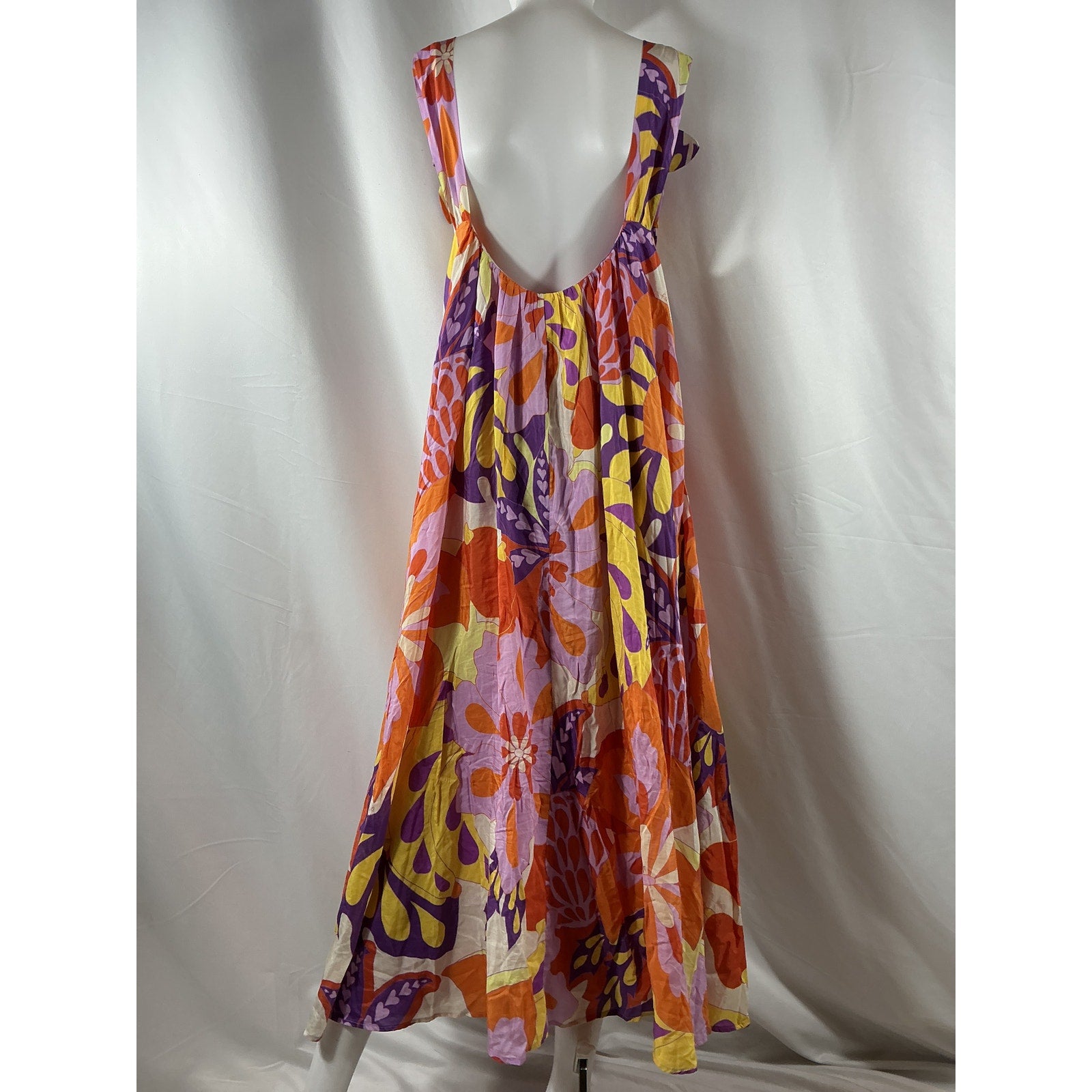Farm Rio 'Lee' Orange Cotton Floral Sleeveless Maxi Dress Size S