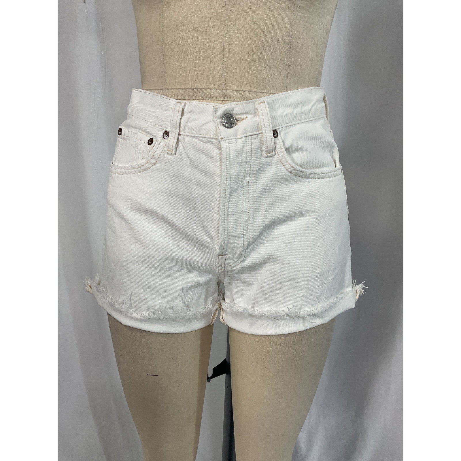 Agolde 'Parker' White Vintage Cut Off Denim Jean Short Size 24