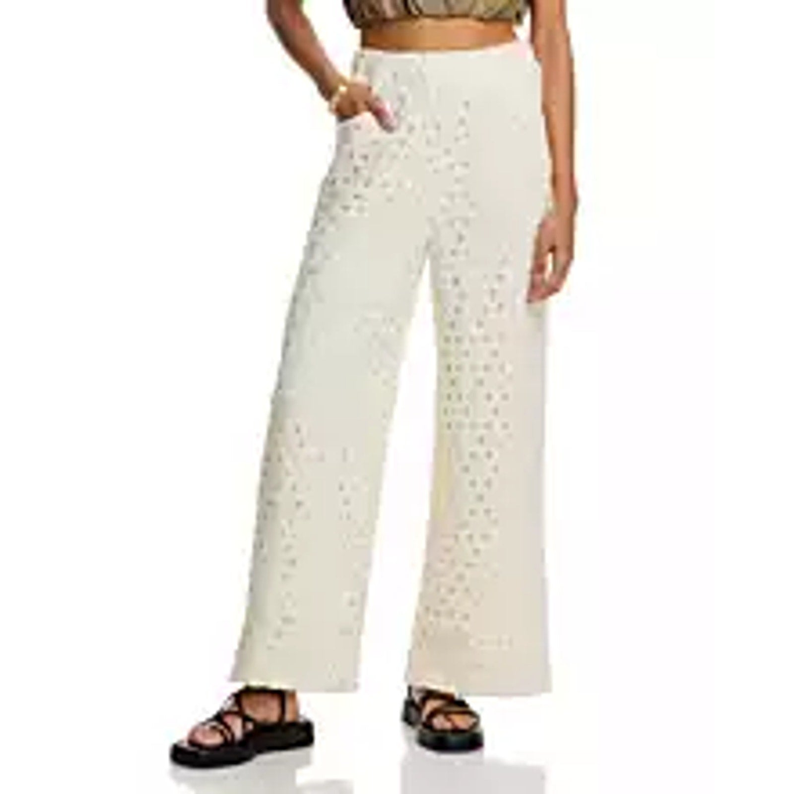 Line & Dot 'Bowen' Cream Polyester Crocheted Pants Size M - NWT