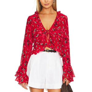 Faithfull The Brand Ruffled El Limon Floral Montenegro Blouse Size XS