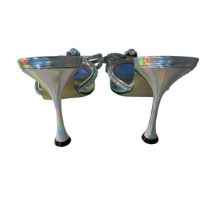 Mach & Mach Iridescent Silver Double Bow Mules Size IT 38 / 8 US