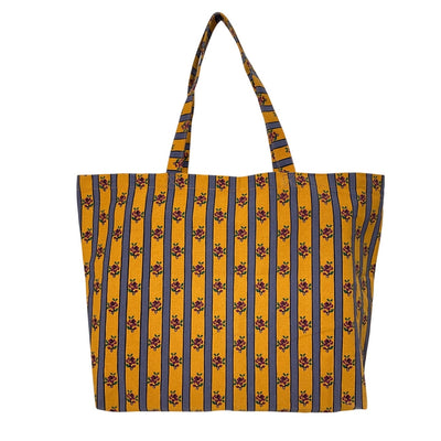 Sézane Printed Yellow Floral Stripe Tote Bag