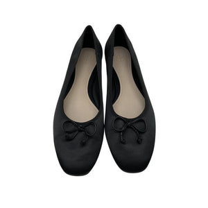 Porte & Paire Bow Embellished Black Satin Ballet Flats Size 38.5 EU / 8.5 US