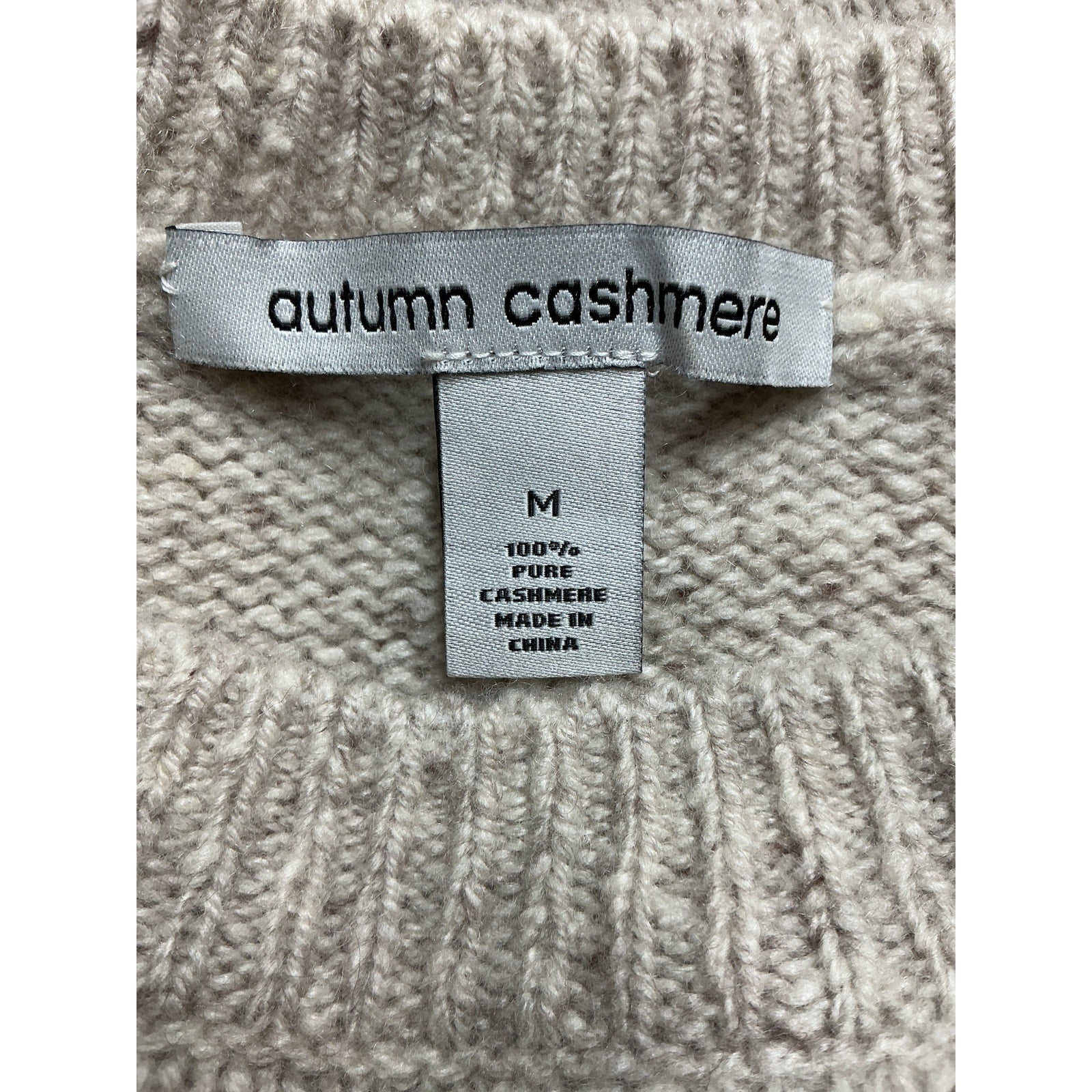Autumn Cashmere 'Fringed' Beige Cashmere Crew Sweater Size M