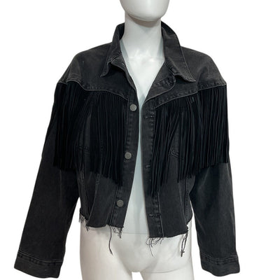 Grlfrnd Fringed Black Freya Denim Jacket Size L