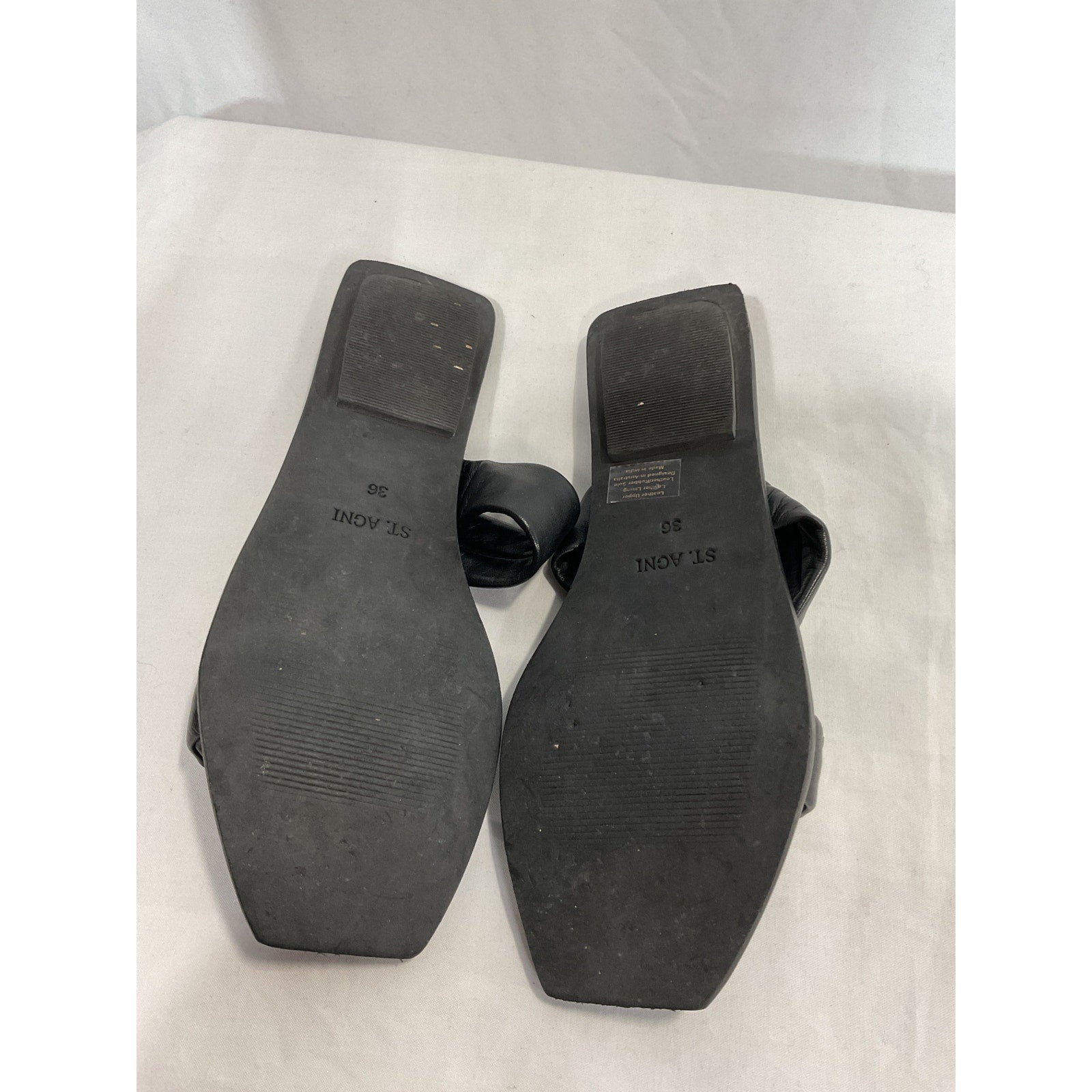 St. Agni 'Kim' Black Faux Leather Slide Size 6