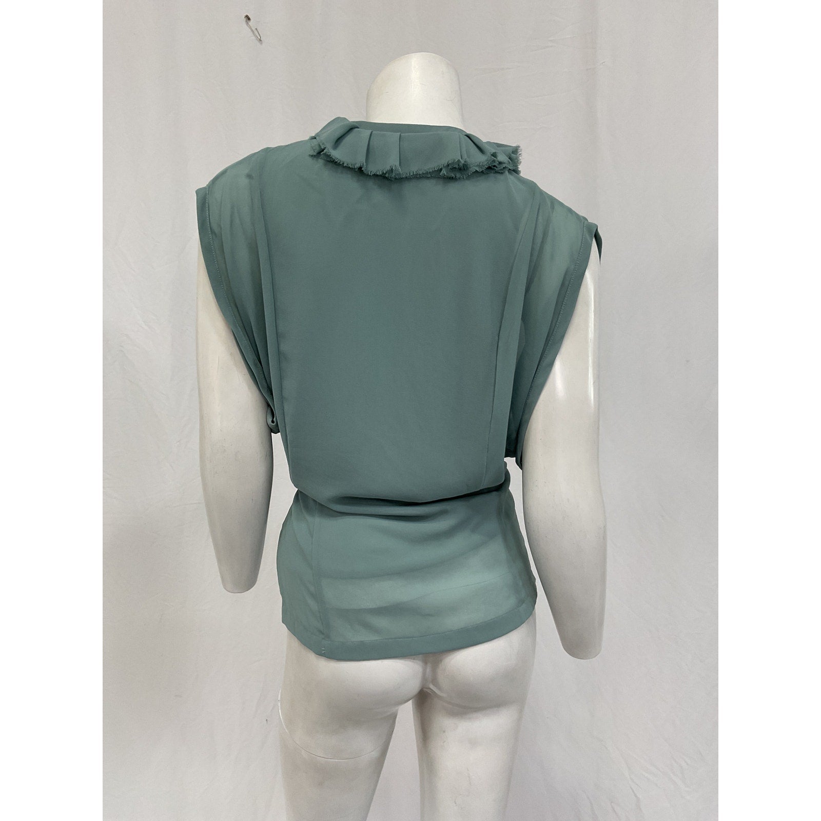 Dries Van Noten 'Clematis' Blue Polyester Ruffle Sleeveless Wrap Top Size 34