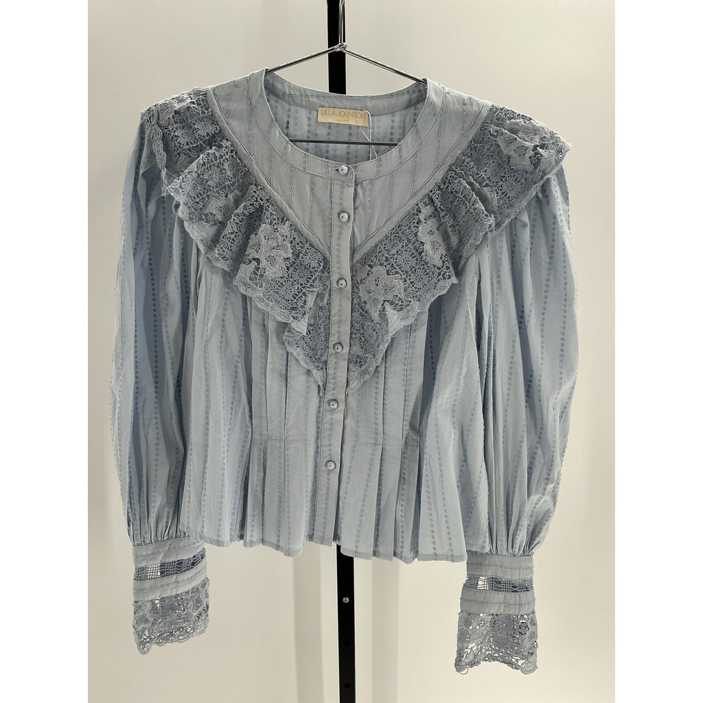 Ulla Johnson 'Esther' Blue Cotton Long Sleeve Blouse Size 10