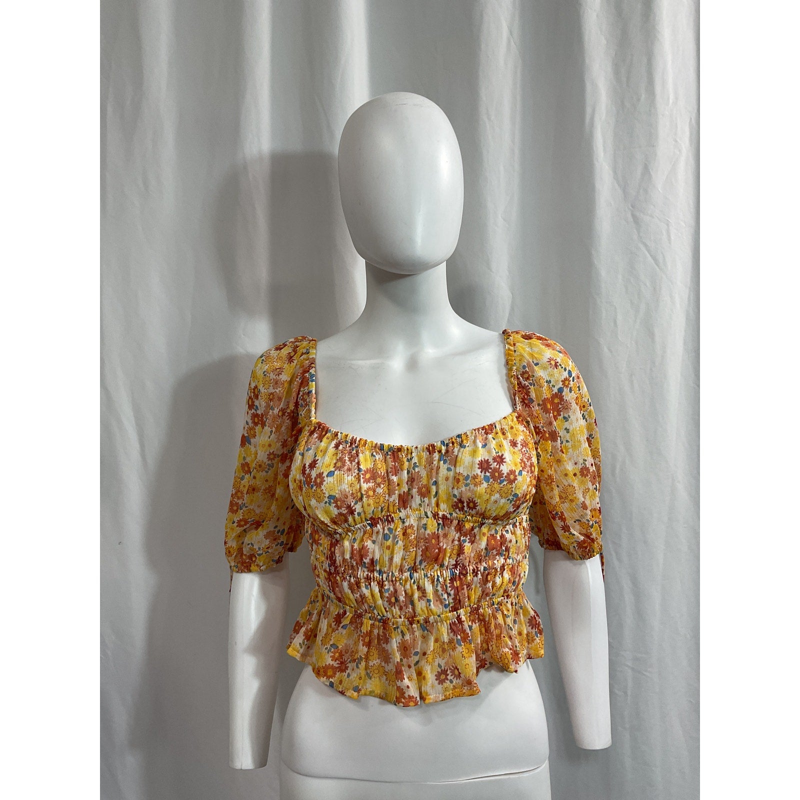 Staud 'Faye' Yellow Floral Print Cropped Top Size XS