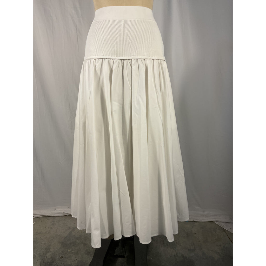 Simkhai 'Stella' White Poplin Maxi Skirt With Knit Yoke Size XS