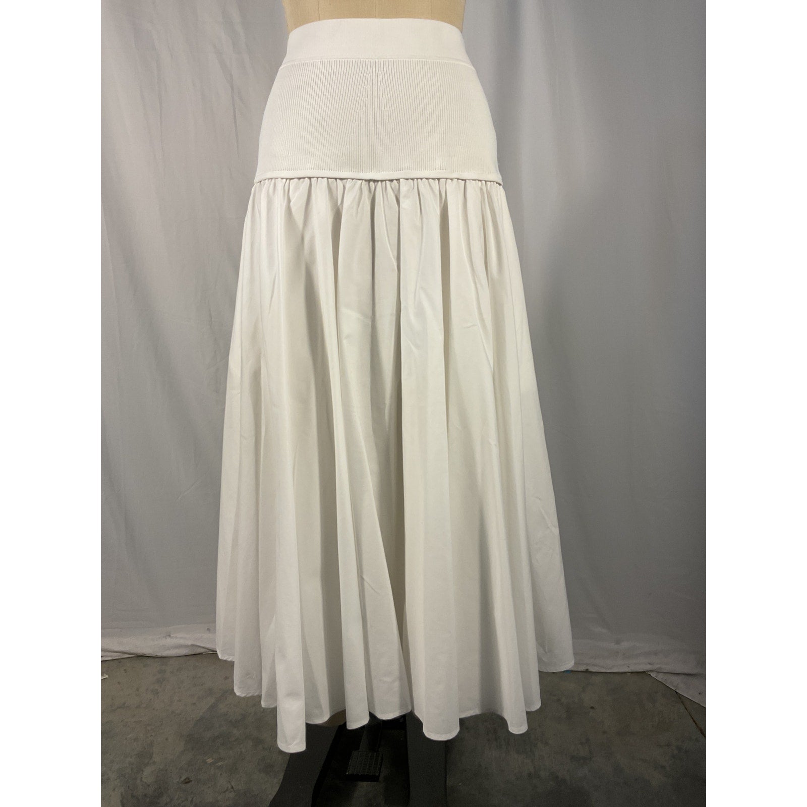 Simkhai 'Stella' White Poplin Maxi Skirt With Knit Yoke Size XS