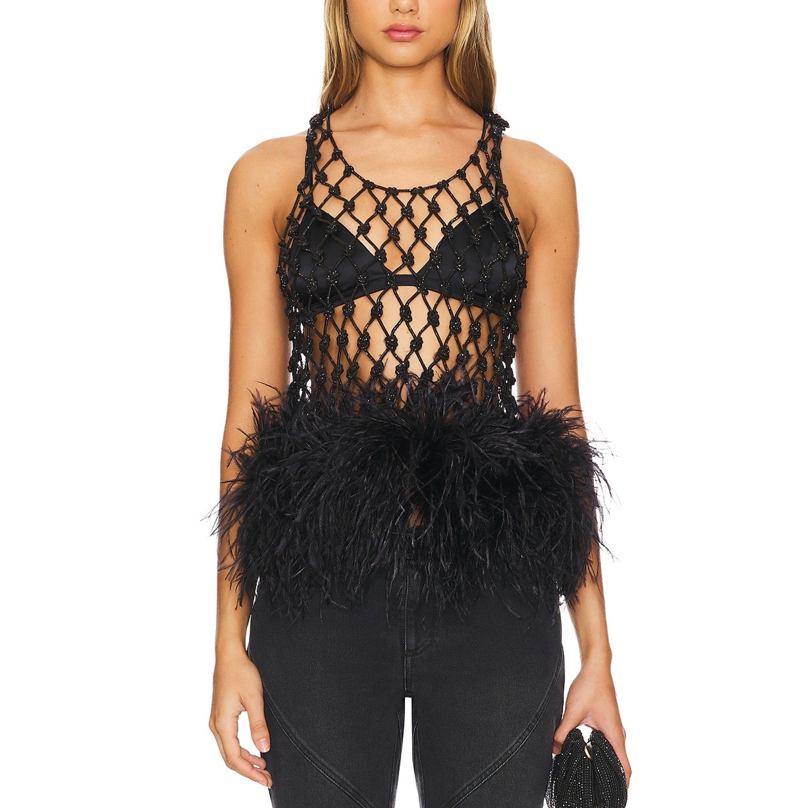 Santa Brands Black Polyester Tank Top With Feathers Size XS / S