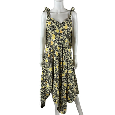 Proenza Schouler Printed Yellow Tie Shoulder Midi Dress Size 4