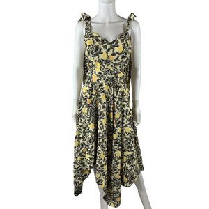 Proenza Schouler Printed Yellow Tie Shoulder Midi Dress Size 4