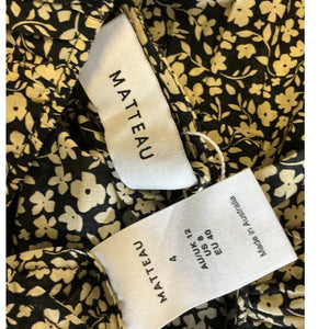 Matteau Printed Black Floral Mini Dress Size 8
