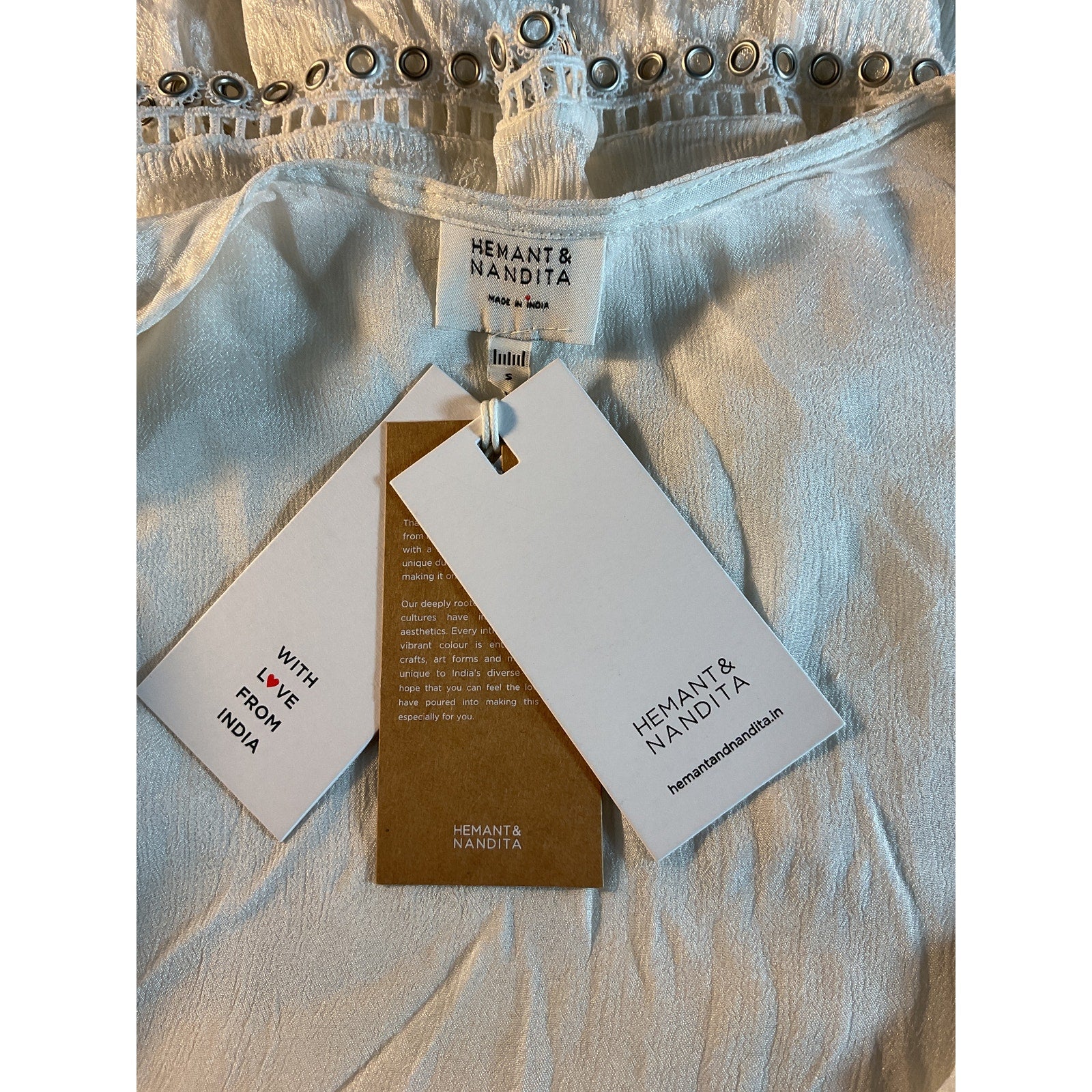 Hemant And Nandita 'Veda' White Mini Dress Size S - NWT