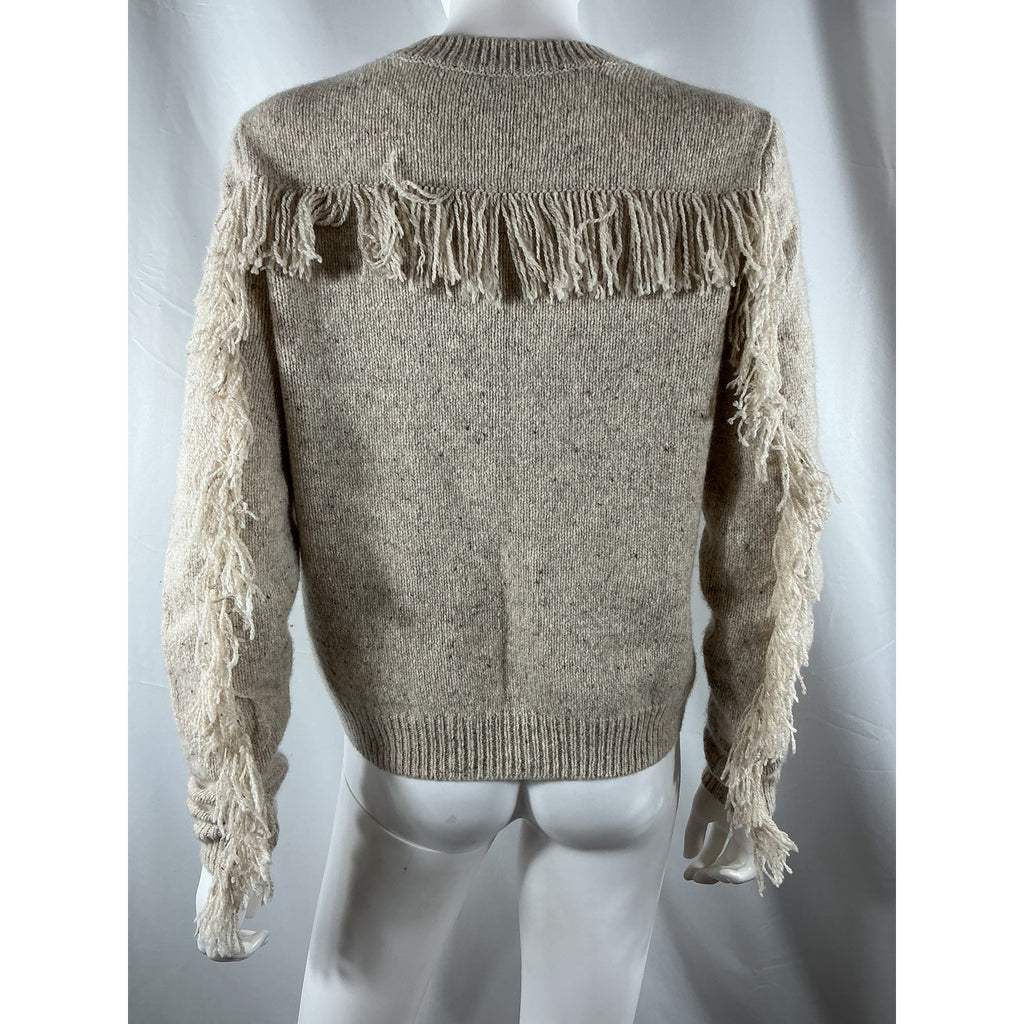 Autumn Cashmere 'Fringed' Beige Cashmere Crew Sweater Size M