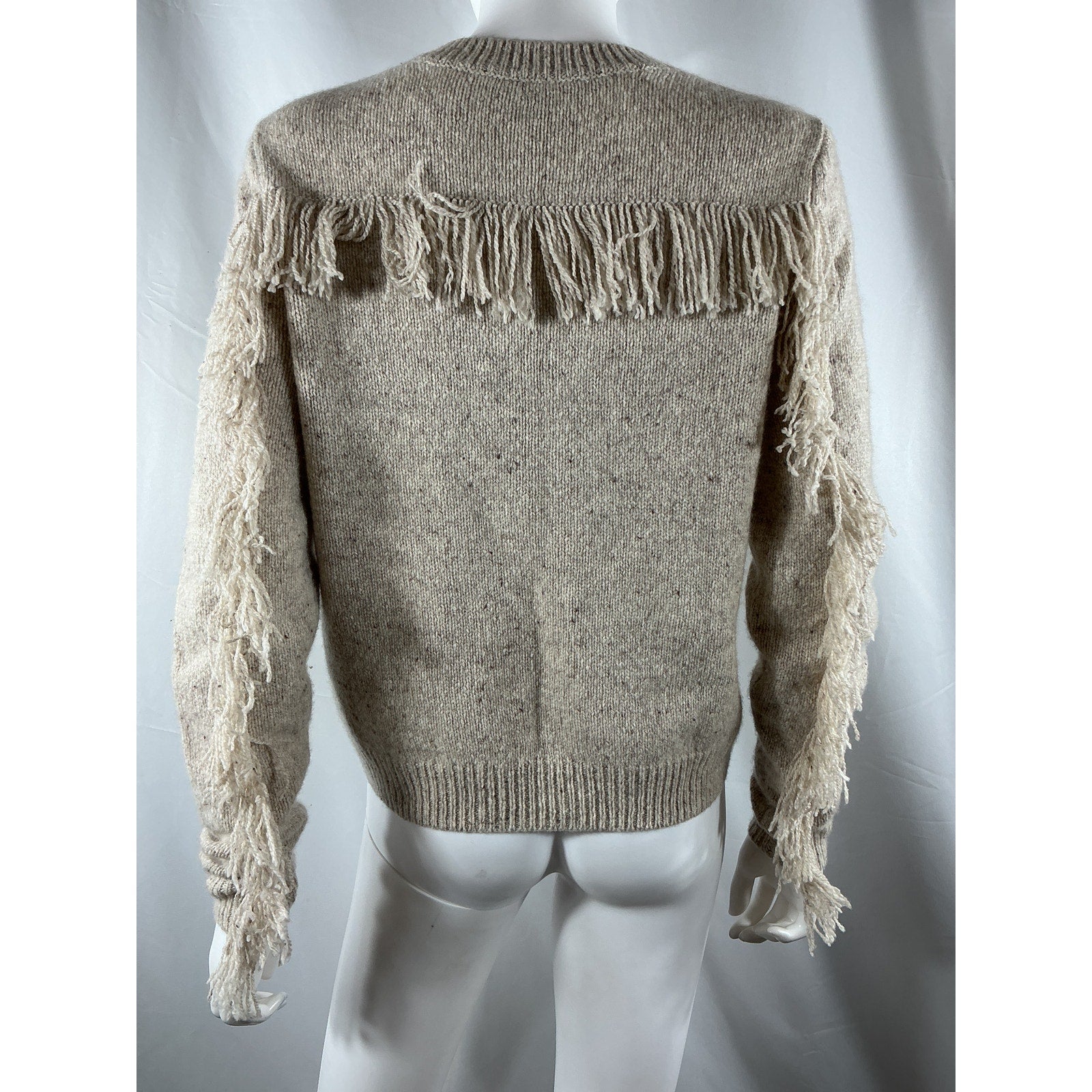 Autumn Cashmere 'Fringed' Beige Cashmere Crew Sweater Size M