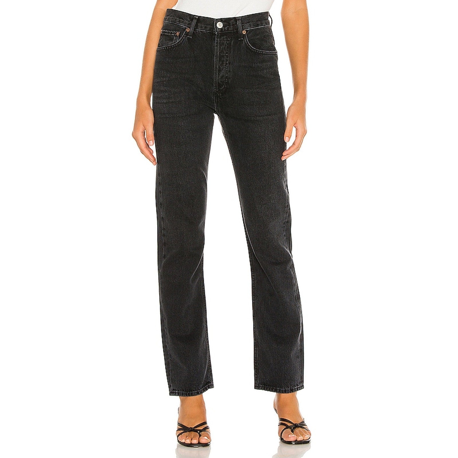 Agolde 'Lana' Black Cotton Straight Denim Jean Size 23