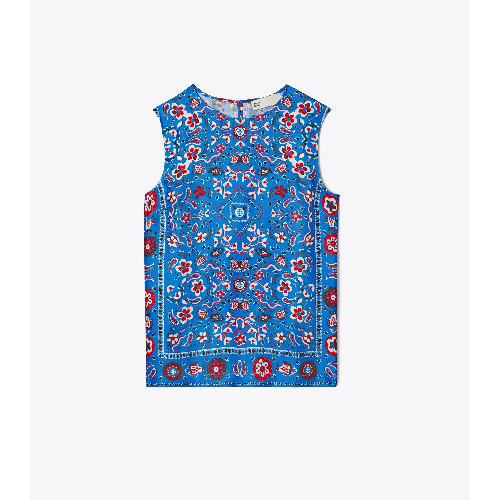 Tory Burch Printed Blue Silk Shell Top Size 2