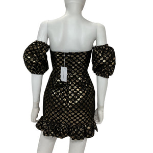 Lovers And Friends Metallic Black And Gold Vivienne Mini Dress Size S NWT