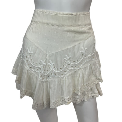 LoveShackFancy Embroidered White Briella Skirt Size XS