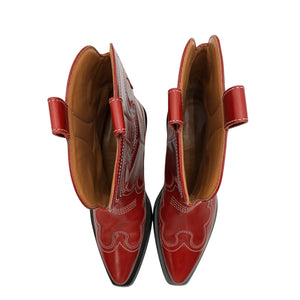 Ganni Low Red Embroidered Western Boots Size 38 EU / US 8