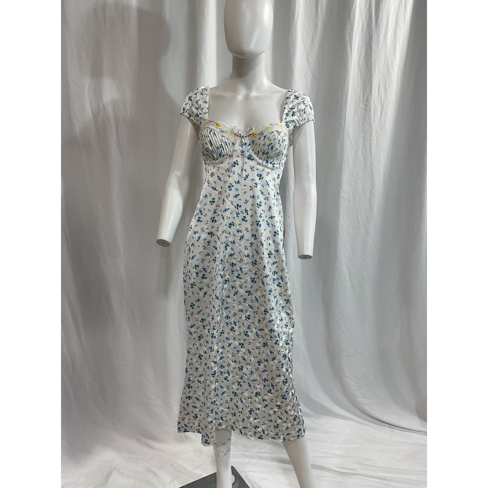 For Love & Lemons 'Paloma' Blue Midi Slip Dress Size M