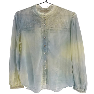 LoveShackFancy Hand Dyed Apple Green And Light Blue Ronda Blouse Size M
