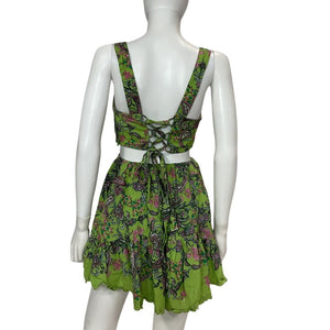 Hemant And Nandita Printed Leaf Green Rôhea Mini Dress Size M
