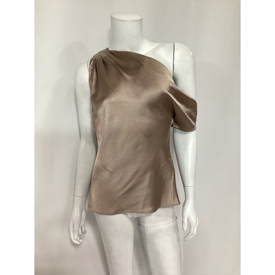 Line & Dot 'Lexi' Brown Off Shoulder Satin Top Size S