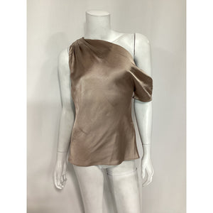 Line & Dot 'Lexi' Brown Off Shoulder Satin Top Size S