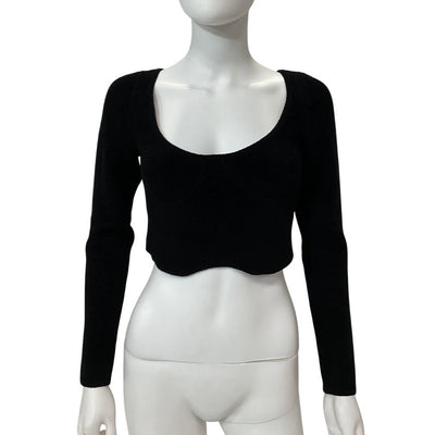 Sandro Cropped Black Velvet Knit Sweater Size S