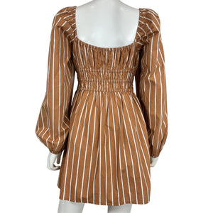 Faithfull The Brand Striped Brown Paloma Mini Dress Size M