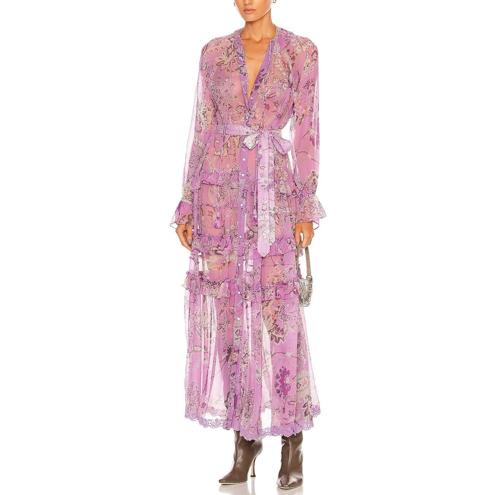 Hemant And Nandita 'Mavi' Purple Belted Kaftan Dress Size S - NWT
