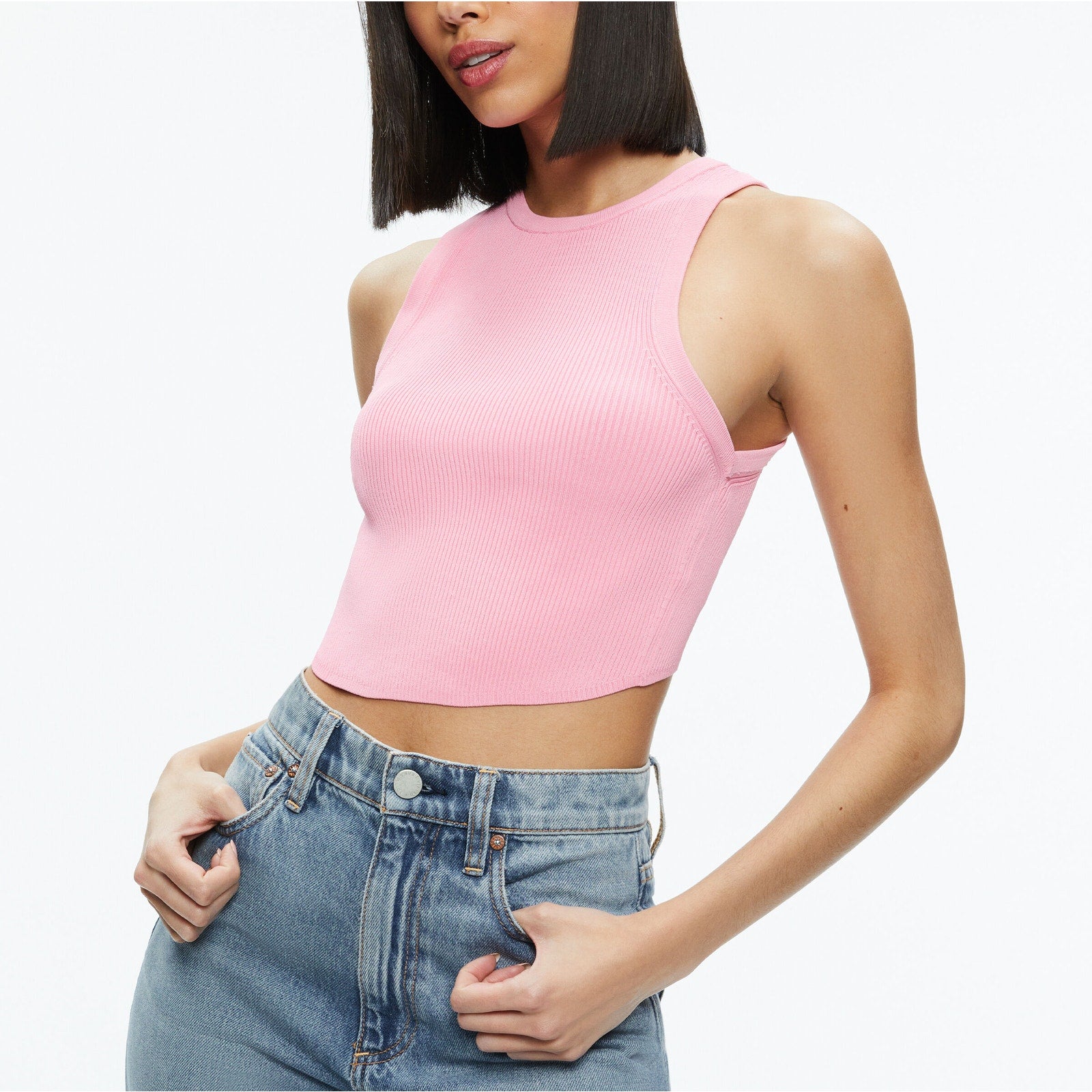 Alice + Olivia 'Marin' Pink Curved Hem Round Neck Tank Size XS